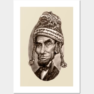 Caricature of Abe Lincoln Wearing Winter Beanie Posters and Art